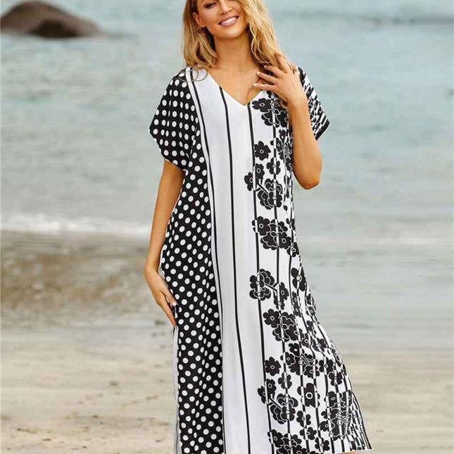 Polyester Irregular Print Beach Dress ¨C Sun Protection Bikini Cover-Up, Vacation Kimono for Women