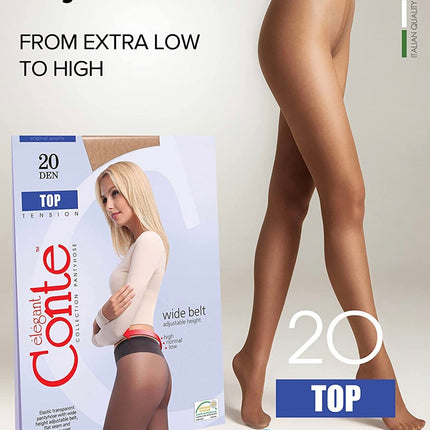 Conte Top 20 Den - Classic Women's Tights Sheer to Waist T-top Low Waist (8S-29SP)