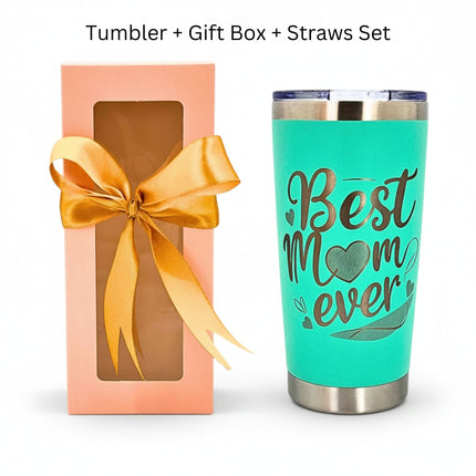 20oz Best Mom Ever Insulated Tumbler with Lid Straws Gift Set