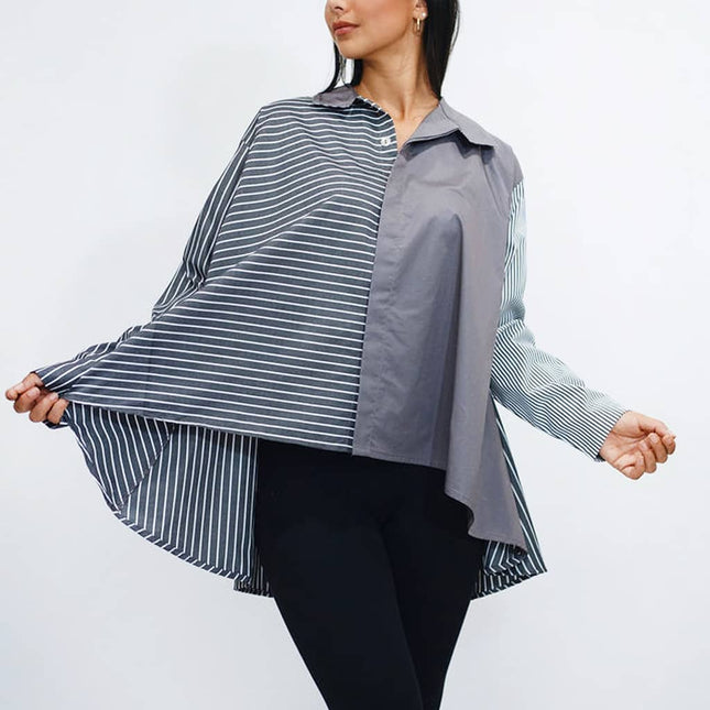 Cotton Asymmetric Stripe Shirt - Lava Combo
