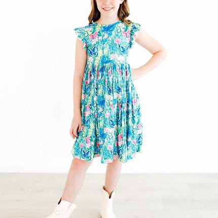 Watercolor Butterflies Flutter Sleeve Twirl Dress