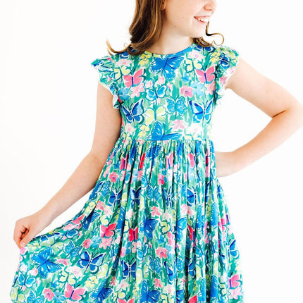 Watercolor Butterflies Flutter Sleeve Twirl Dress