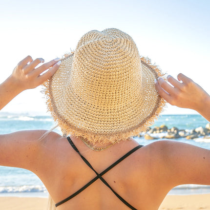 Fray Edge Straw Bucket Hat
