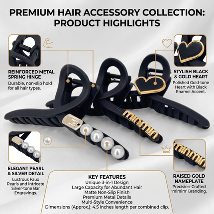 3-Pack Large Claw Hair Clips for Thick Hair – Elegant & Durable