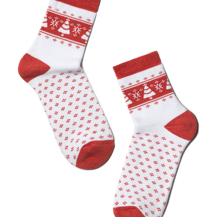 Conte Comfort #7S-47SP(080) - 1 pair Cotton Terry Women's Socks with Tree & Snowflake