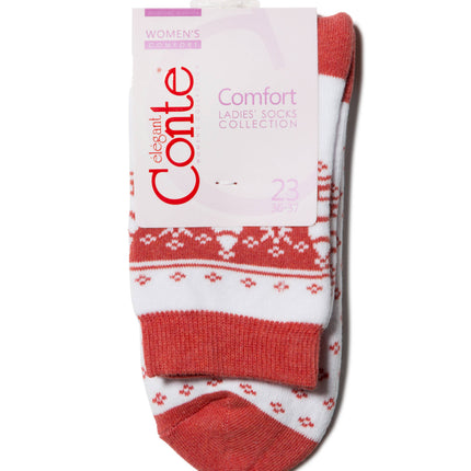 Conte Comfort #7S-47SP(080) - 1 pair Cotton Terry Women's Socks with Tree & Snowflake