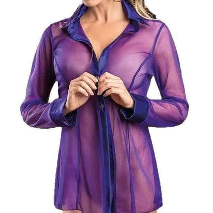 Women's Erotic Lingerie Home Sheer Mesh Open Front Shirt Pajamas Sexy
