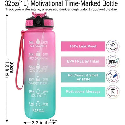 Sports Water Bottle 32 oz – Flip Straw & Time Marker Hydration