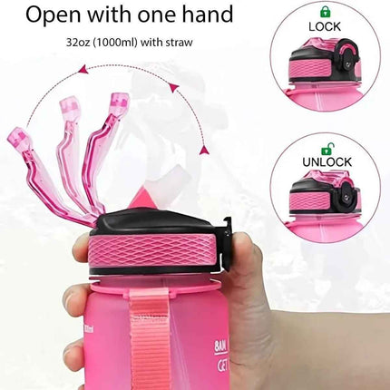 Sports Water Bottle 32 oz – Flip Straw & Time Marker Hydration