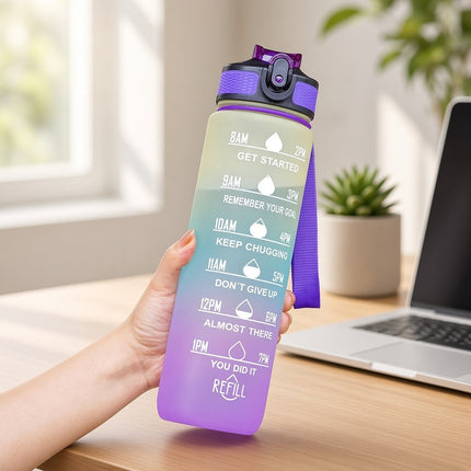 32 oz Motivational Gradient Water Bottle with Straw & Time Markers