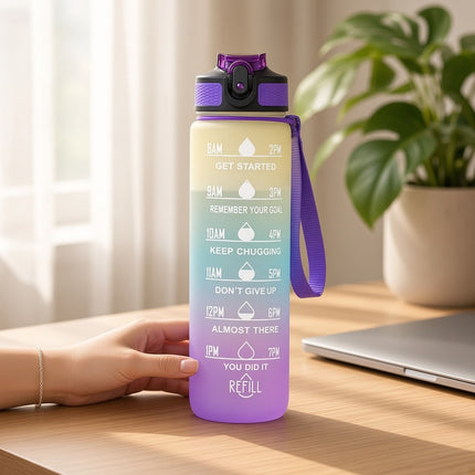 32 oz Motivational Gradient Water Bottle with Straw & Time Markers