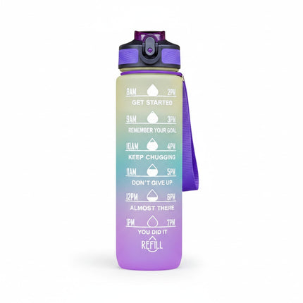 32 oz Motivational Gradient Water Bottle with Straw & Time Markers
