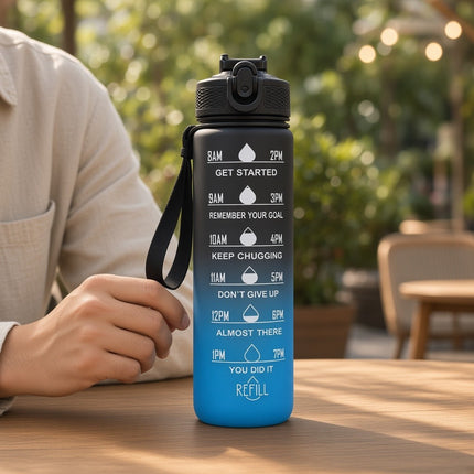32 oz Motivational Gradient Water Bottle with Straw & Time Markers
