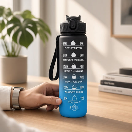 32 oz Motivational Gradient Water Bottle with Straw & Time Markers