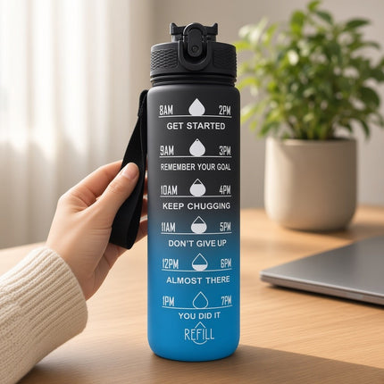 32 oz Motivational Gradient Water Bottle with Straw & Time Markers