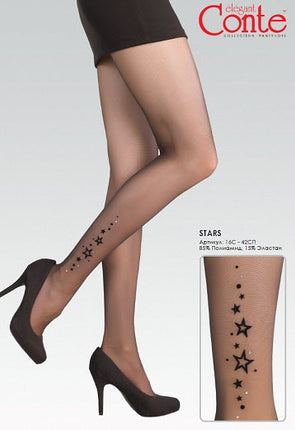 Conte Stars 20 Den - Thin Fantasy Women's Tights - stars with rhinestones (16S-42SP)