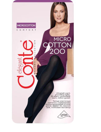 Conte Microcotton 200 Den - 68% Cotton Warm Opaque Women's Tights (18S-70SP) - Dashing Nova