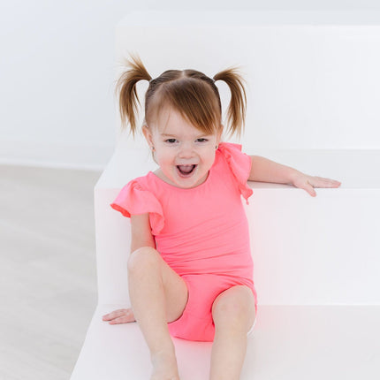 Neon Pink S/S Flutter Sleeve Leotard