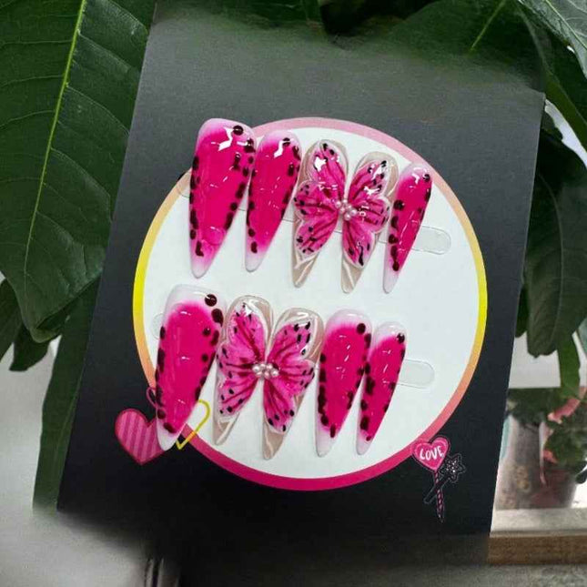 Carved Styling Press on Nails Almond Nails Summer Handcrafted Summer Beauty