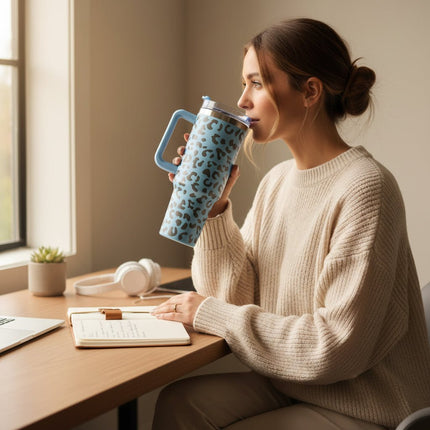 40 oz Tumbler with Leopard Print – Trendy and Insulated for Daily Use