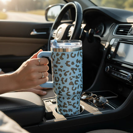 40 oz Tumbler with Leopard Print – Trendy and Insulated for Daily Use