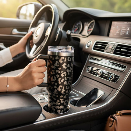 40 oz Tumbler with Leopard Print – Trendy and Insulated for Daily Use