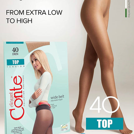 Conte Top 40 Den - Classic Women's Tights Sheer to Waist T-top Low Waist (8S-64SP)