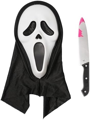 Scary Horror GhostFace Mask with Bloody Toy Knife Halloween Scream Cosplay Costume - Dashing Nova