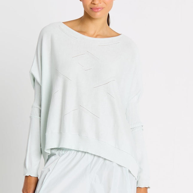 Pima Cotton Stitches Boatneck Sweater - Mint