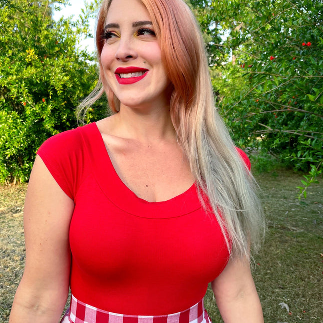Retro Boat Neck Top in Red