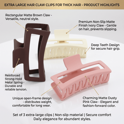 5-Inch Large Claw Clips – 3-Pack Non-Slip Hair Clips for Thick Hair