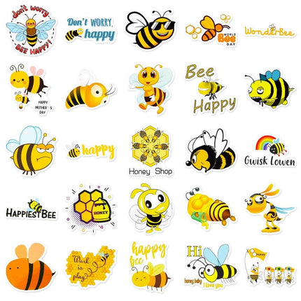 Honey Bee Vinyl Stickers – 50 Waterproof, Non-Duplicate Set