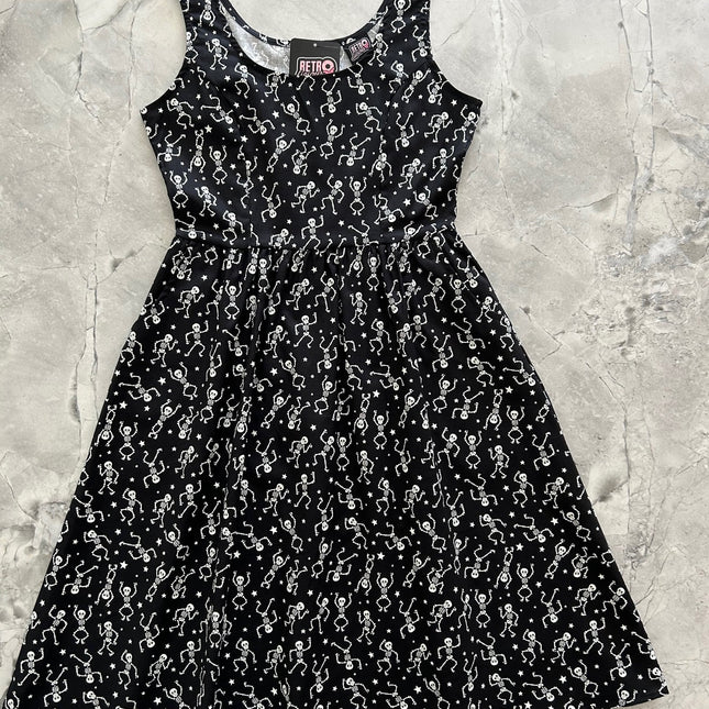Glow in the Dark Dancing Skeletons Fit & Flare Dress - XS only