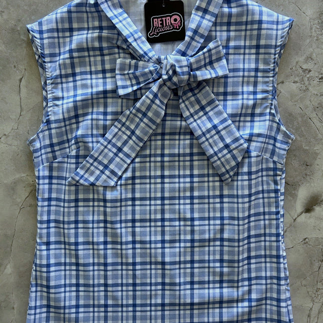 Blue Plaid Bow Top