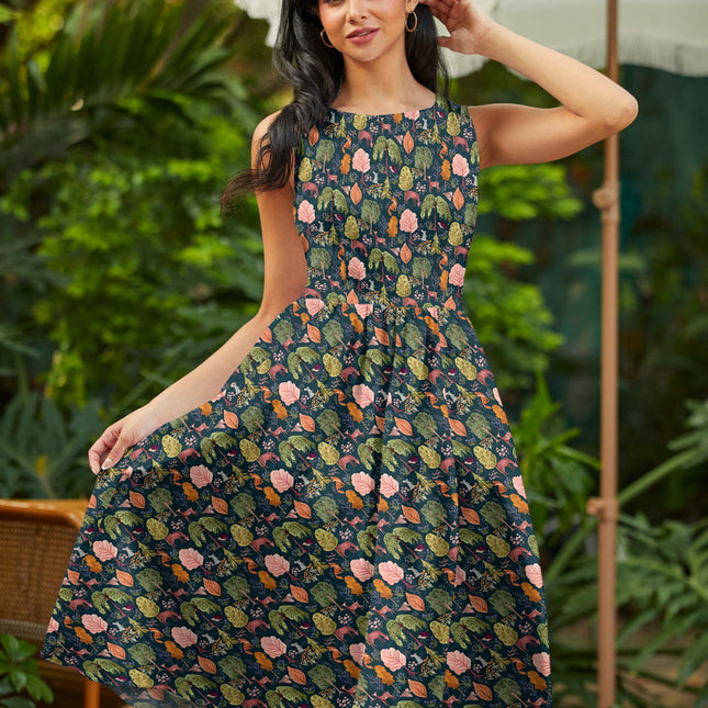 Woodland Midi Dress in Navy
