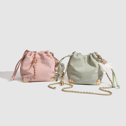 drawstring Chic Mini Bucket Bag - Stylish Women's Designer Shoulder & Crossbody Chain Bag