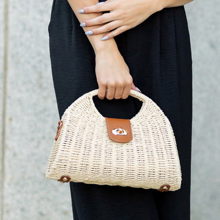 Stella Woven Straw Top Handle Crossbody Bag