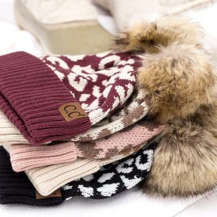 C.C® Natural Leopard Pom Beanie