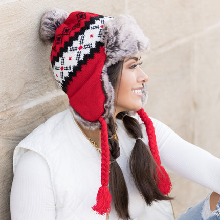 Fair Isle Pom Trapper Hat