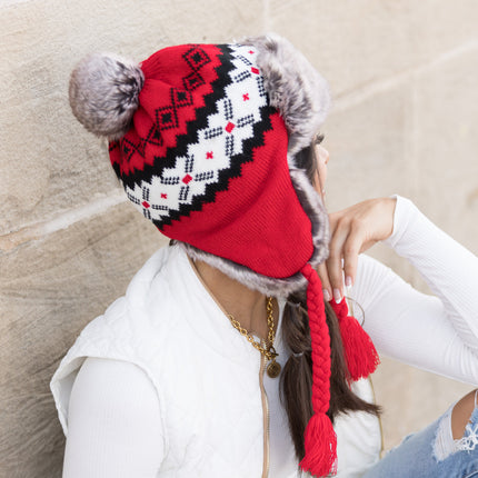 Fair Isle Pom Trapper Hat