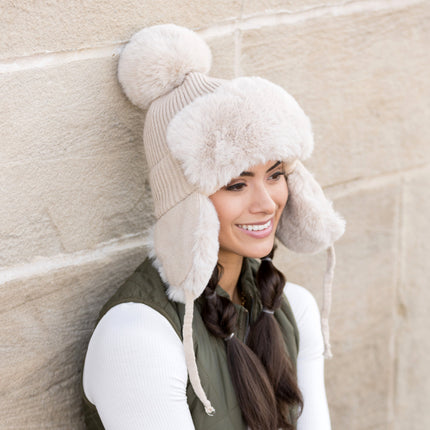 Ribbed Pom Trapper Hat