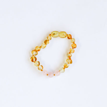 Polished Honey Baltic Amber + Rose Quartz || Anklet or Bracelet