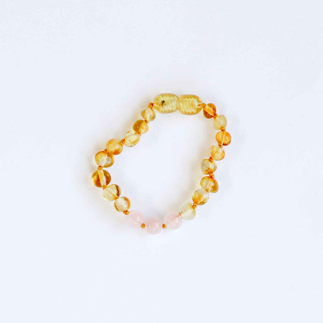 Polished Honey Baltic Amber + Rose Quartz || Anklet or Bracelet