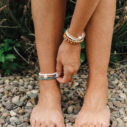 Natural Turquoise + 14K Gold Filled || Beaded Stretch Bracelet