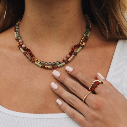 Raw Baltic Sea Amber + Stone Rainbow || Necklace