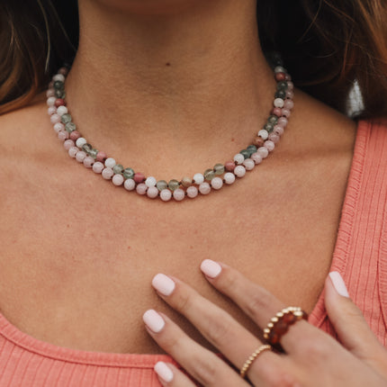 Fluorite + Moonstone + Rhodonite || Natural Gemstone Necklace