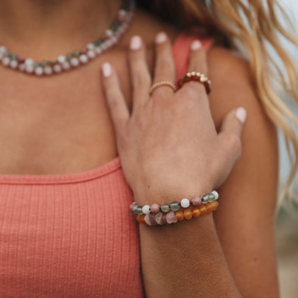 Fluorite + Moonstone + Rhodonite || Natural Gemstone Necklace