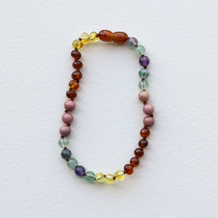 Raw Baltic Sea Amber + Stone Rainbow || Necklace