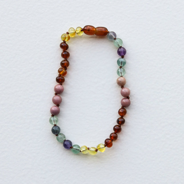 Raw Baltic Sea Amber + Stone Rainbow || Necklace