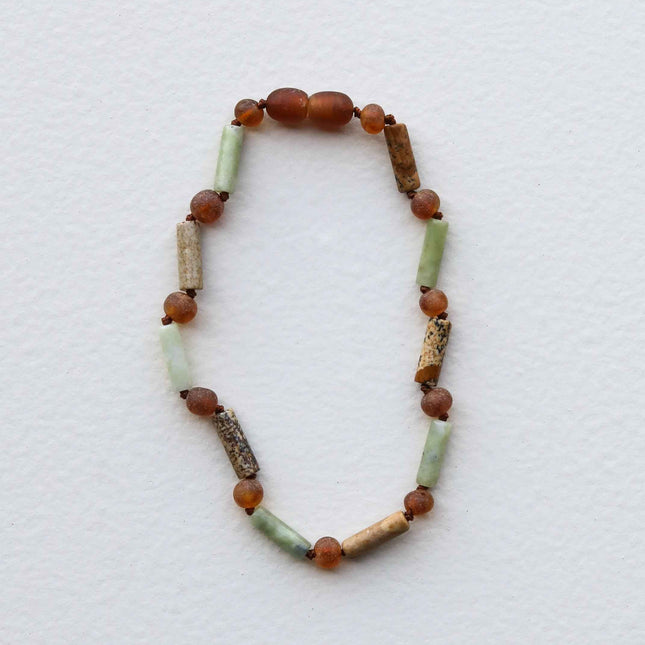 Raw Cognac Baltic Amber + Green Jade + Striped Agate || Anklet or Bracelet